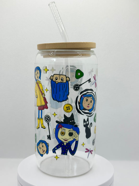 Animation Girl inspired 16oz Clear Glass Tumbler with Straw