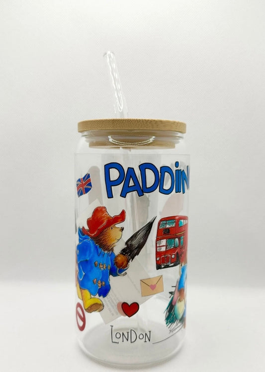P Bear 16oz Glass Tumbler with Straw