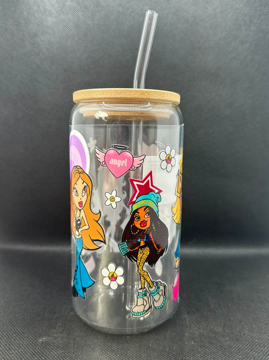 Y2K Fashion Dolls 16oz Clear Glass Tumbler with Straw