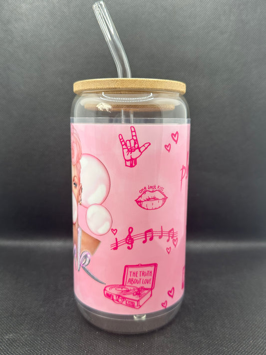 Bubblegum 16oz Clear Glass Tumbler with Straw