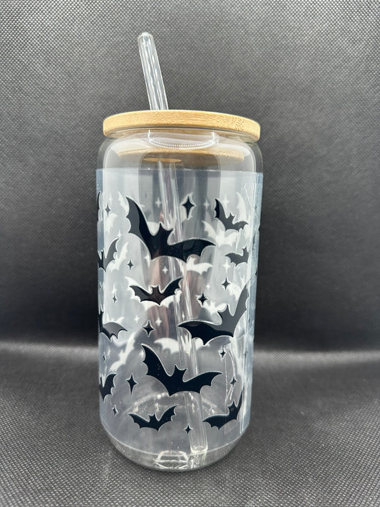 Halloween Bats 16oz Glass Tumbler with Straw