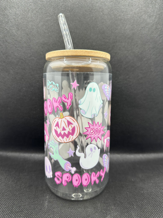 Y2K Cute Pastel Halloween 16oz Glass Tumbler with Straw