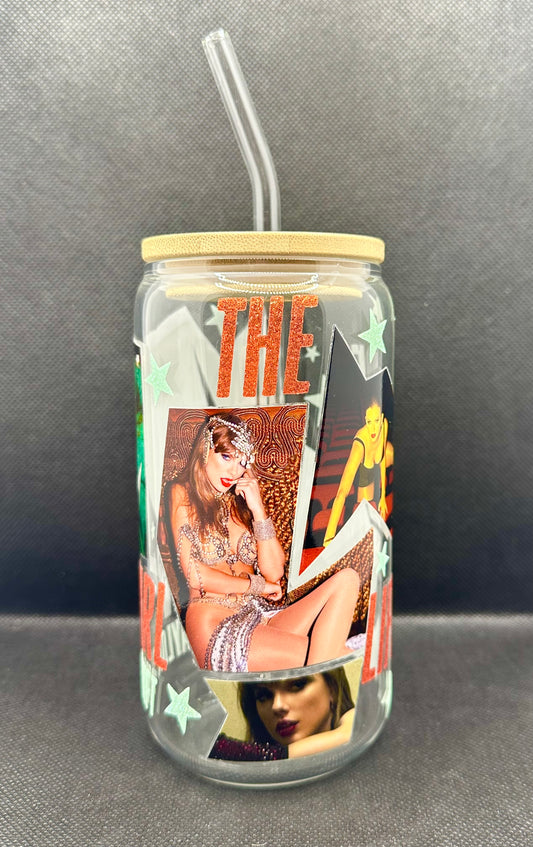 TLOAS 16oz Clear Glass Tumbler with Straw
