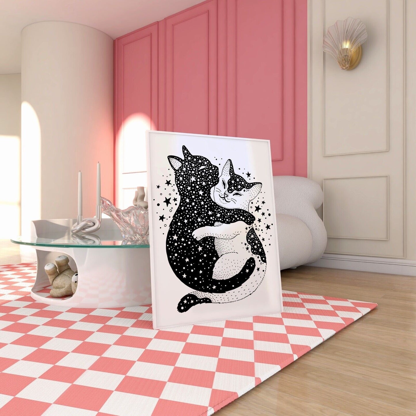 Black & White Cosmic Cats Art Print