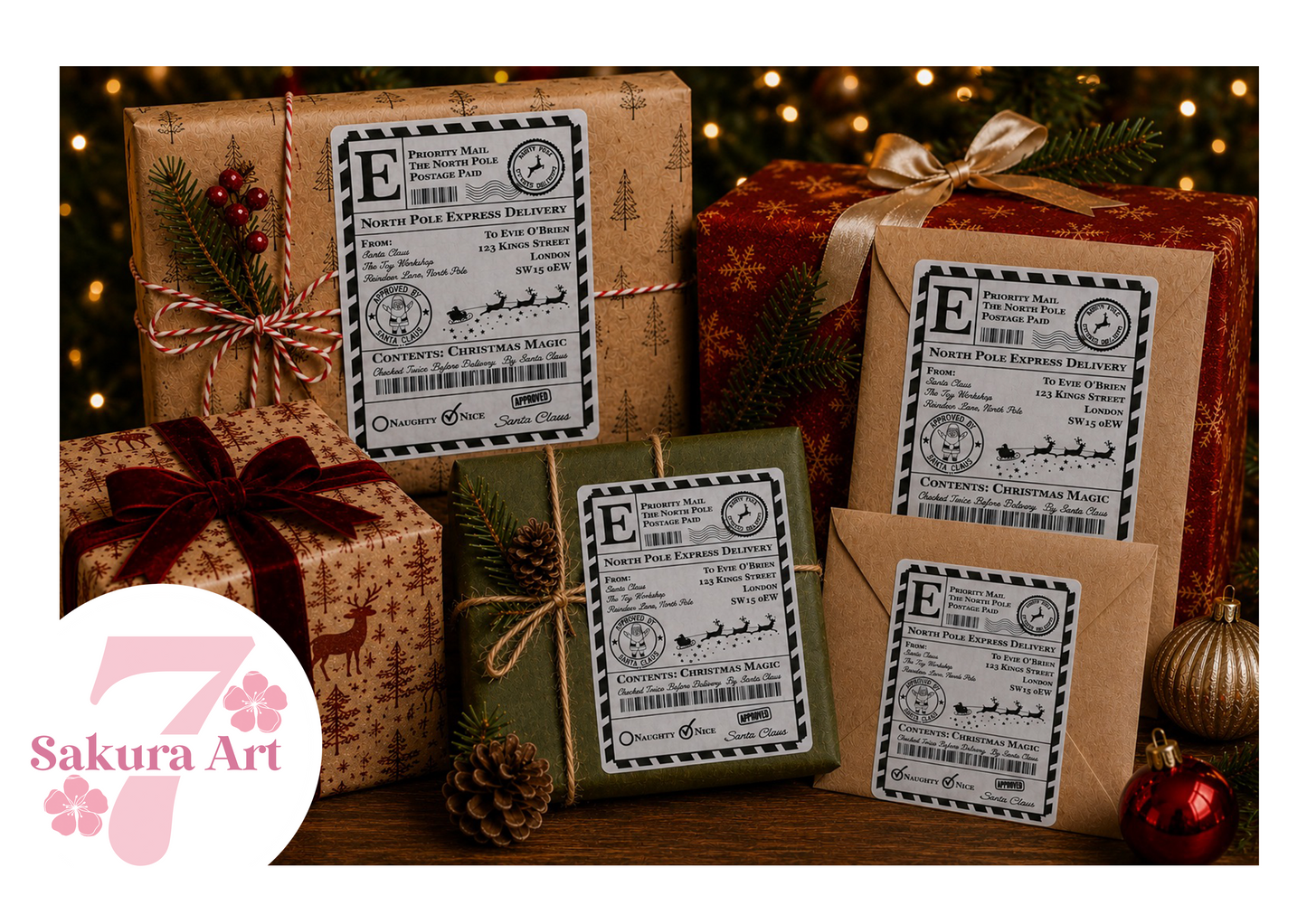 Personalised Christmas Santa Postage Labels, North Pole Post Label Gift