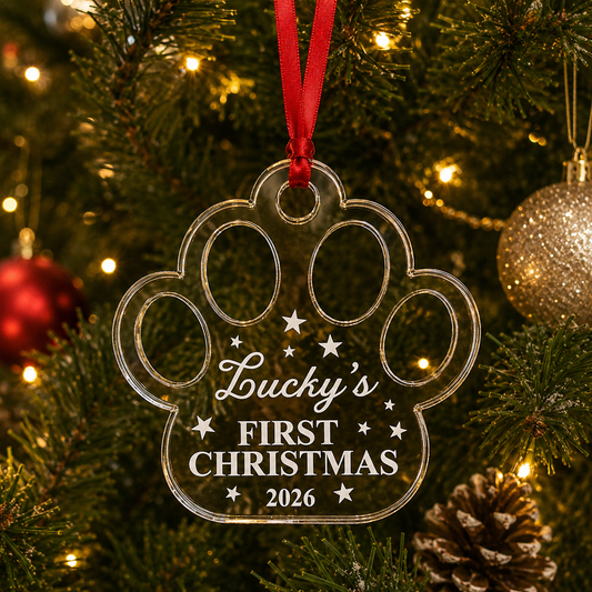 Personalised Pet First Christmas Paw Print Bauble, Personalised Christmas Bauble