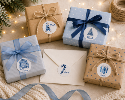 Personalised Christmas Name Stickers | Round Gift Labels | Custom Santa Present