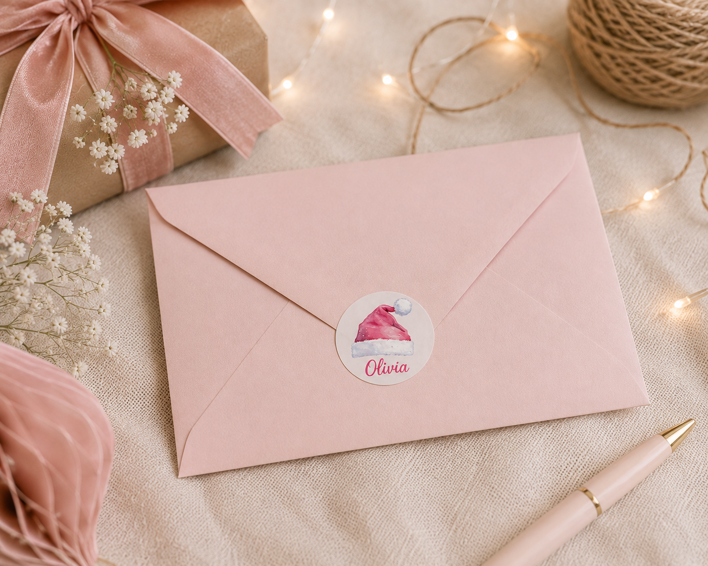 Personalised Christmas Name Stickers | Round Gift Labels | Custom Santa Present