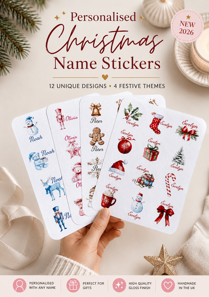 Personalised Christmas Name Stickers | Round Gift Labels | Custom Santa Present