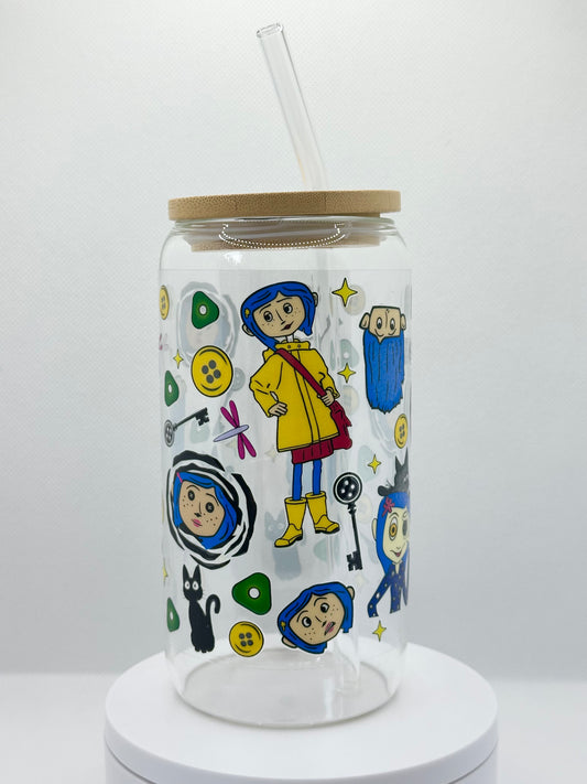 Animation Girl inspired 16oz Clear Glass Tumbler with Straw