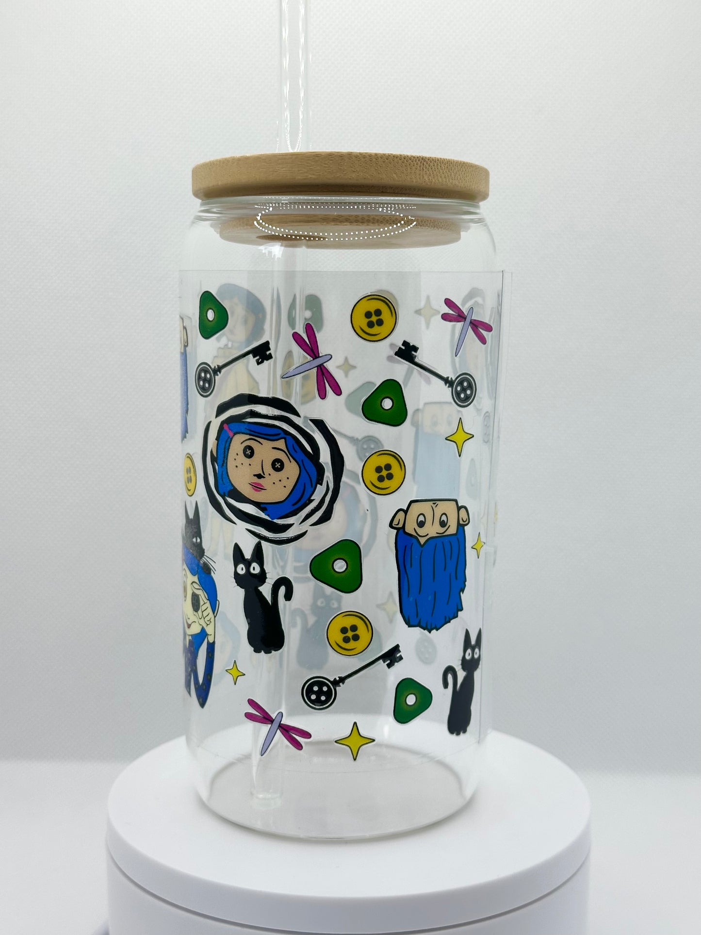 Animation Girl inspired 16oz Clear Glass Tumbler with Straw