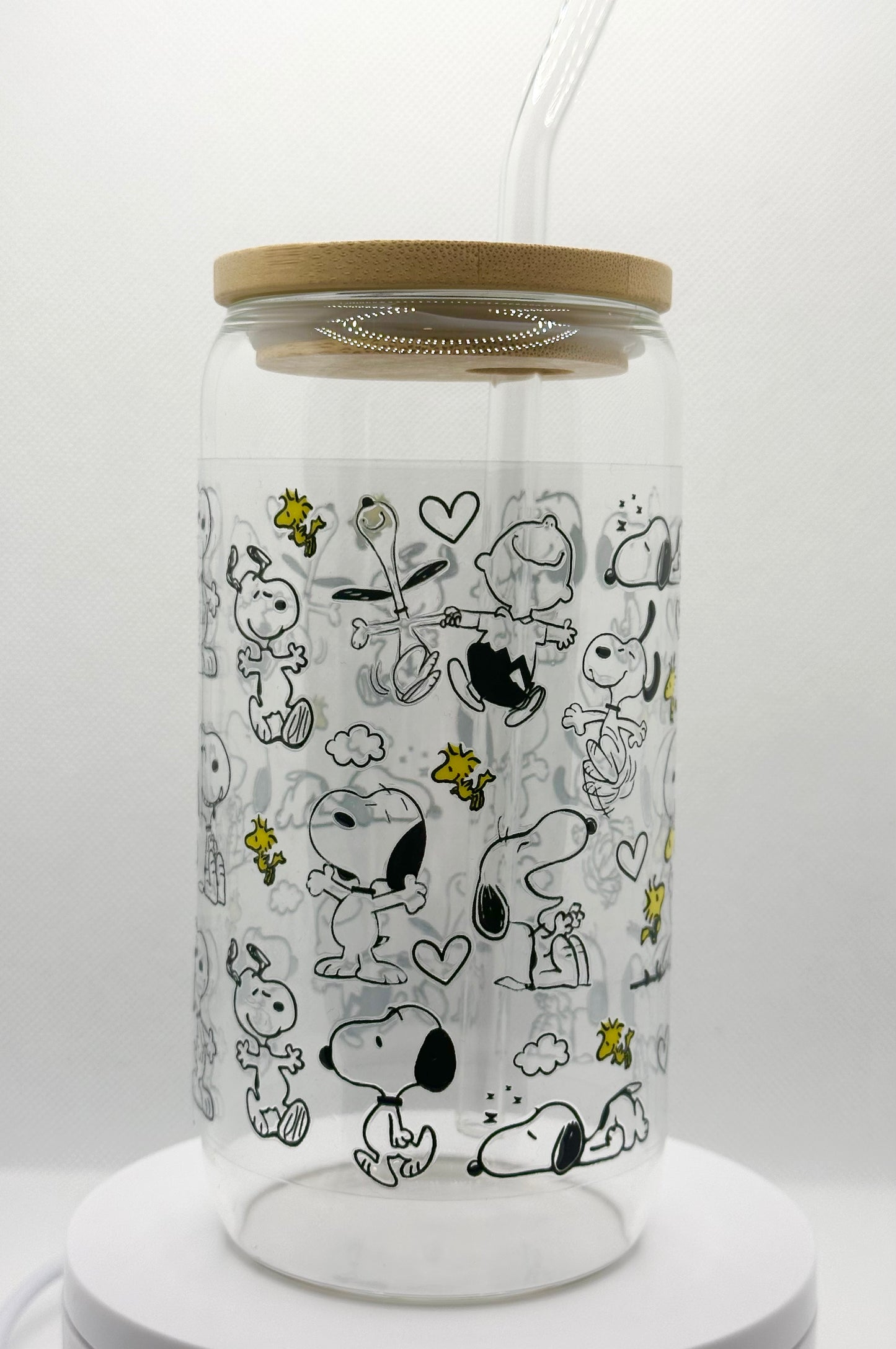 Cartoon Dog 16oz Glass Tumbler with Straw