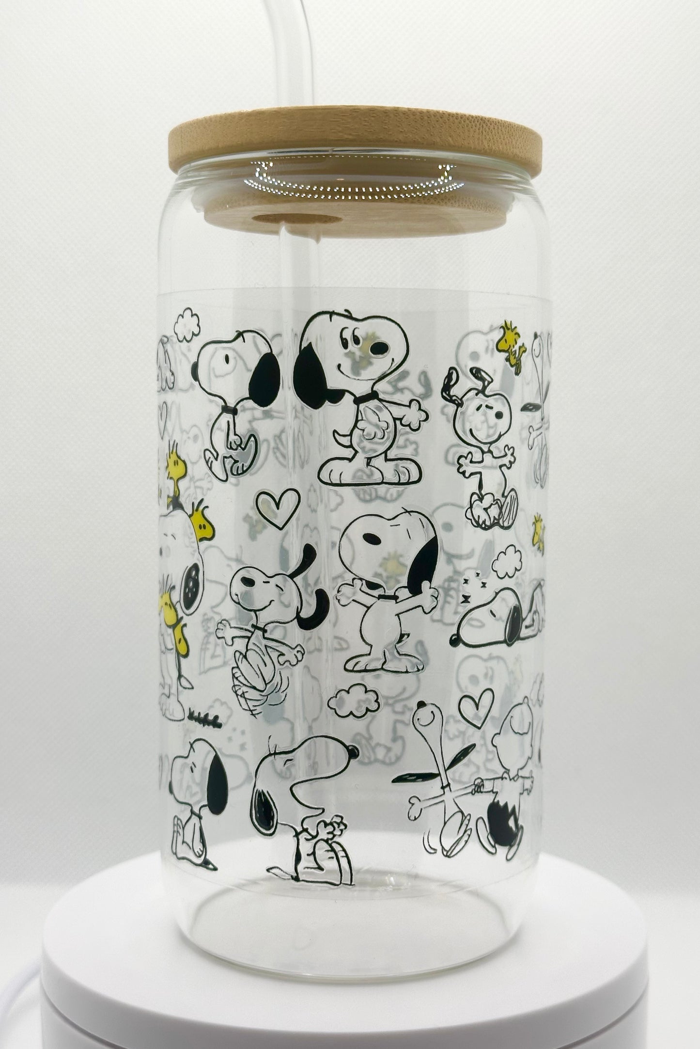 Cartoon Dog 16oz Glass Tumbler with Straw