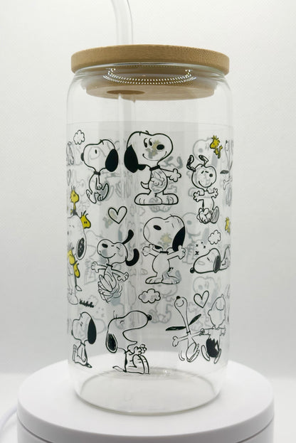 Cartoon Dog 16oz Glass Tumbler with Straw