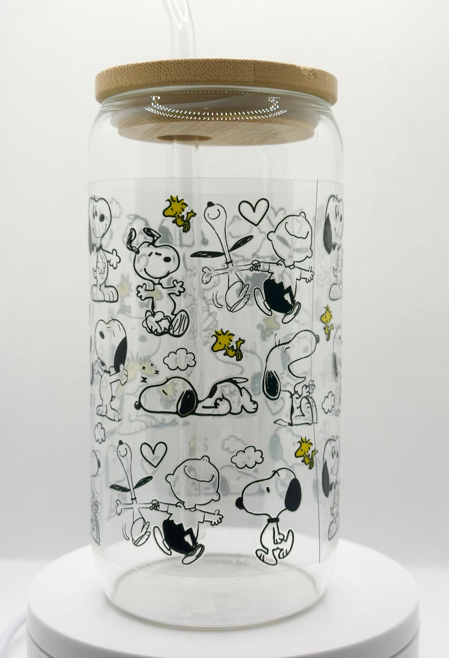 Cartoon Dog 16oz Glass Tumbler with Straw