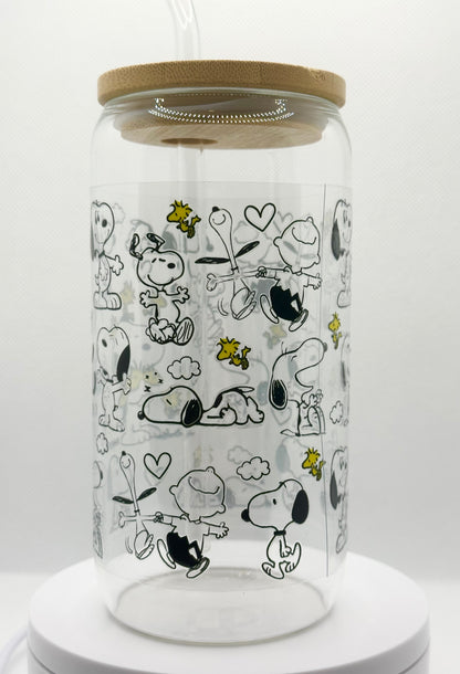 Cartoon Dog 16oz Glass Tumbler with Straw