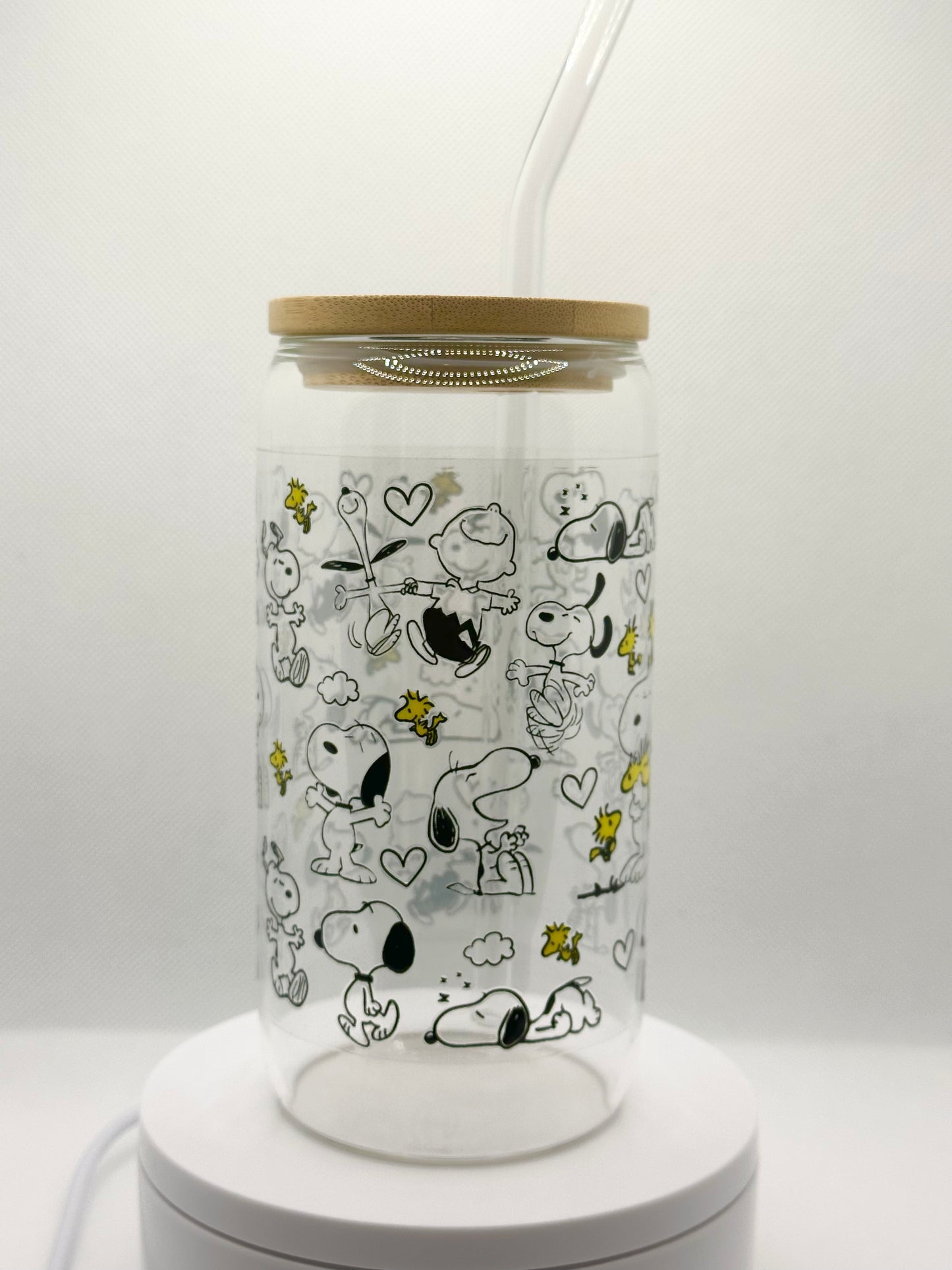 Cartoon Dog 16oz Glass Tumbler with Straw