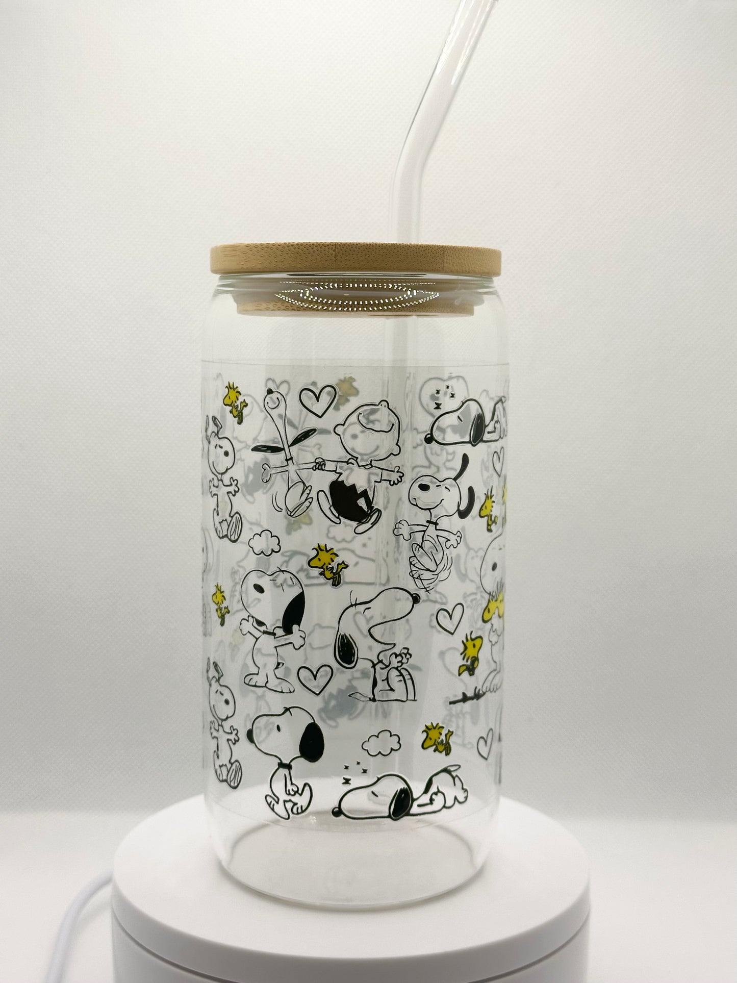 Cartoon Dog 16oz Glass Tumbler with Straw