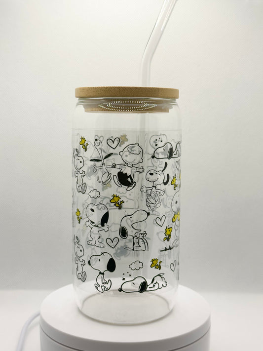 Cartoon Dog 16oz Glass Tumbler with Straw