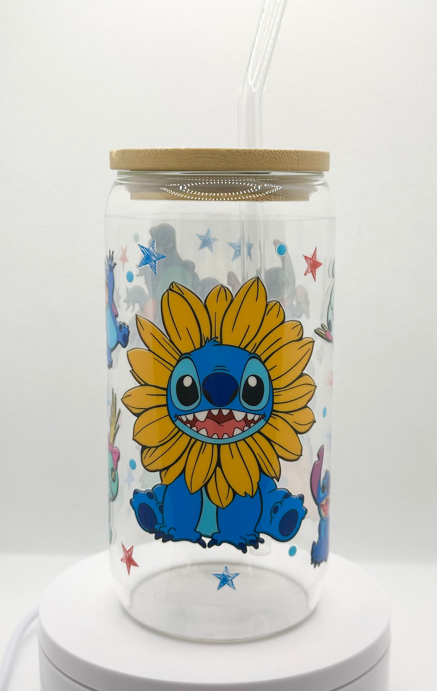 Sunflower Blue Alien inspired 16oz Clear Glass Tumbler with Straw