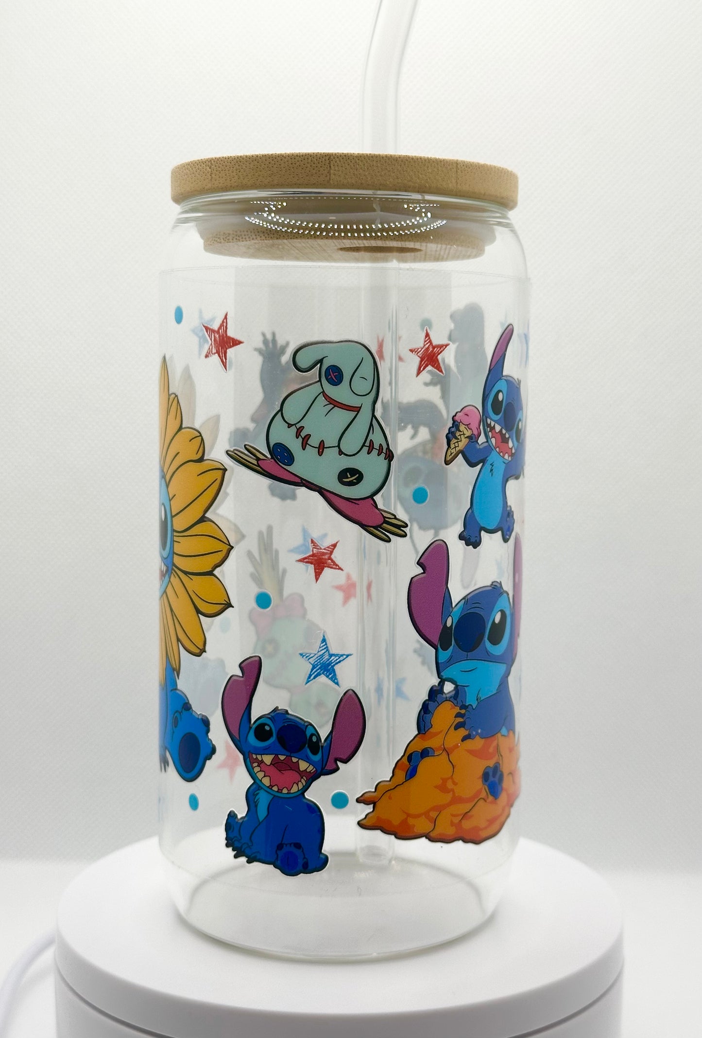 Sunflower Blue Alien inspired 16oz Clear Glass Tumbler with Straw