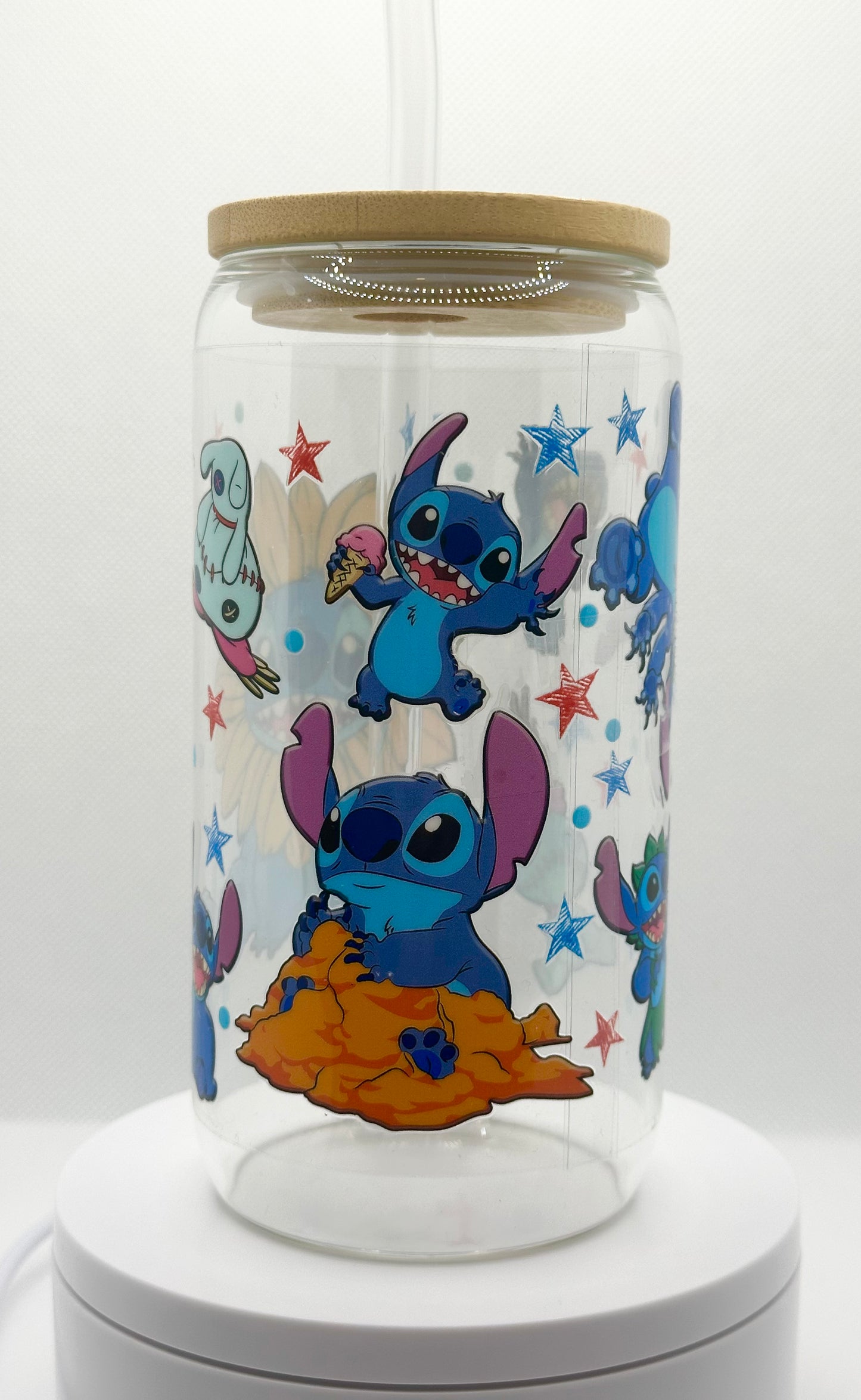 Sunflower Blue Alien inspired 16oz Clear Glass Tumbler with Straw