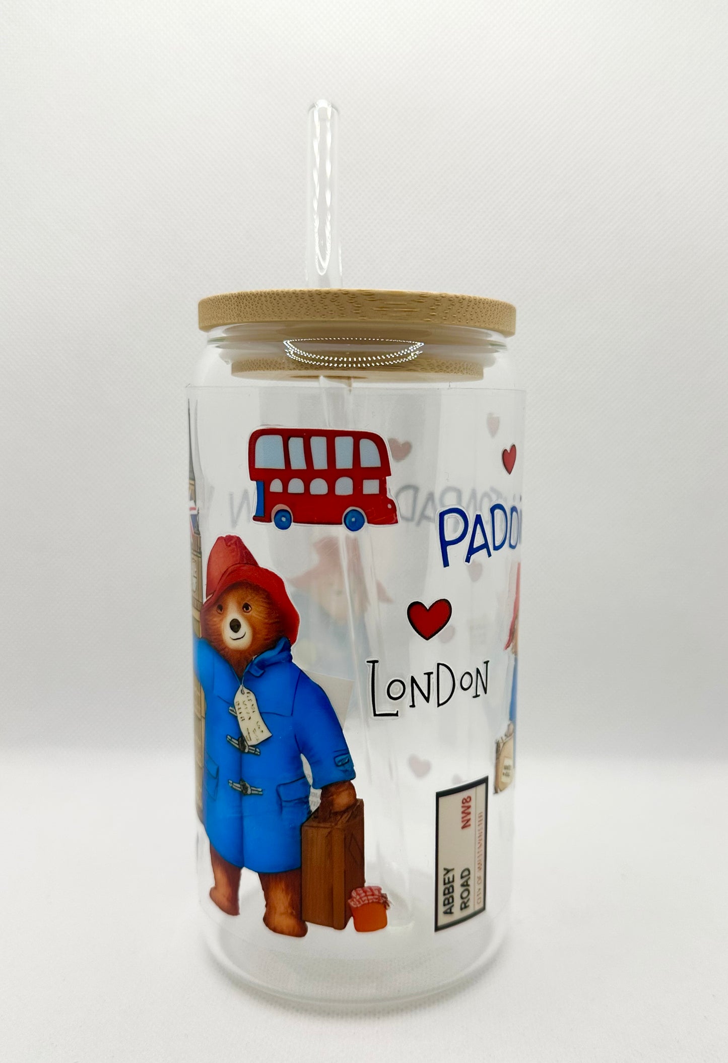 P Bear 16oz Glass Tumbler with Straw