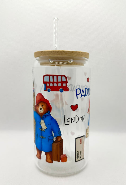 P Bear 16oz Glass Tumbler with Straw