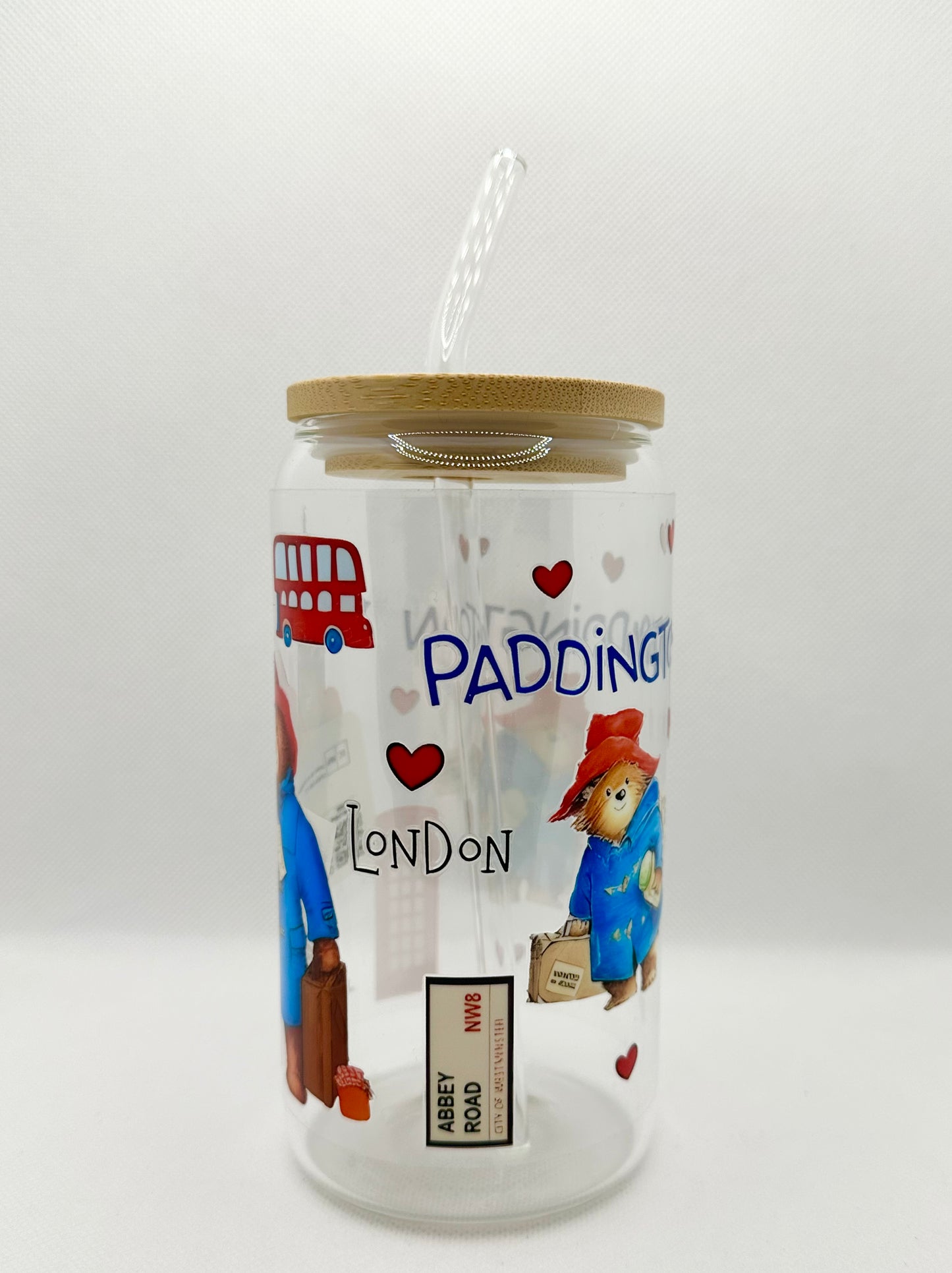 P Bear 16oz Glass Tumbler with Straw