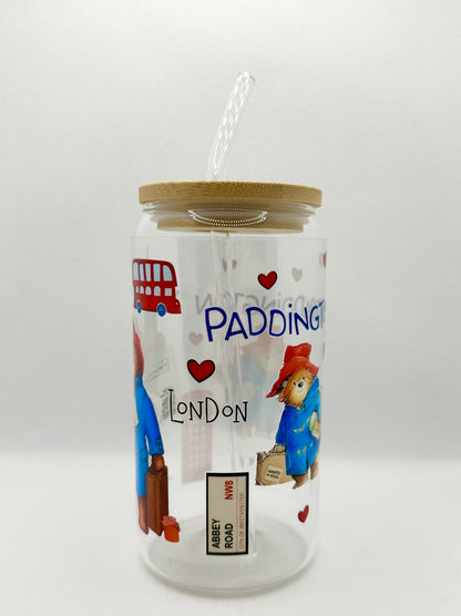 P Bear 16oz Glass Tumbler with Straw