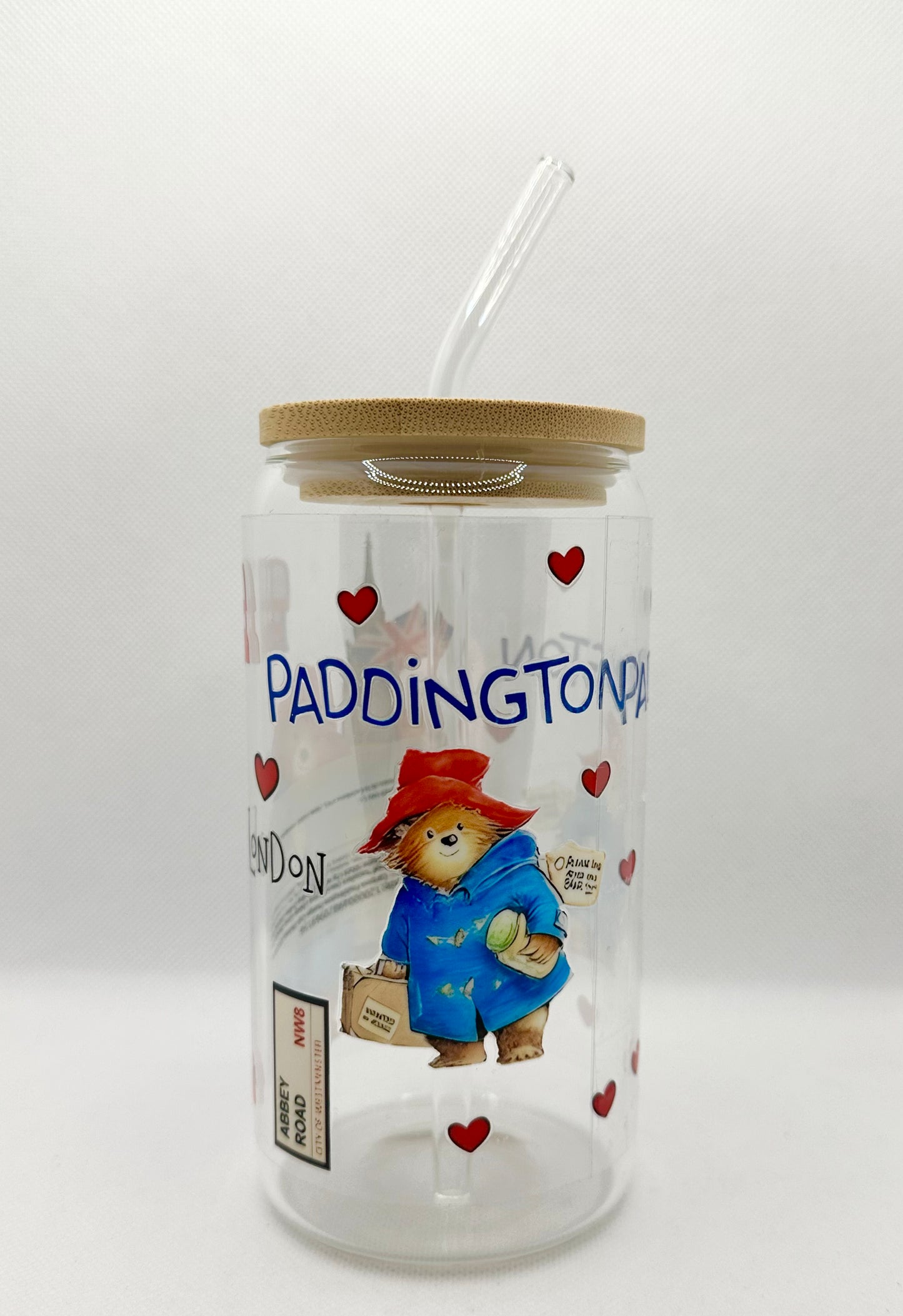 P Bear 16oz Glass Tumbler with Straw