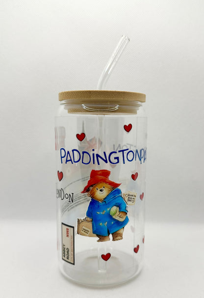 P Bear 16oz Glass Tumbler with Straw