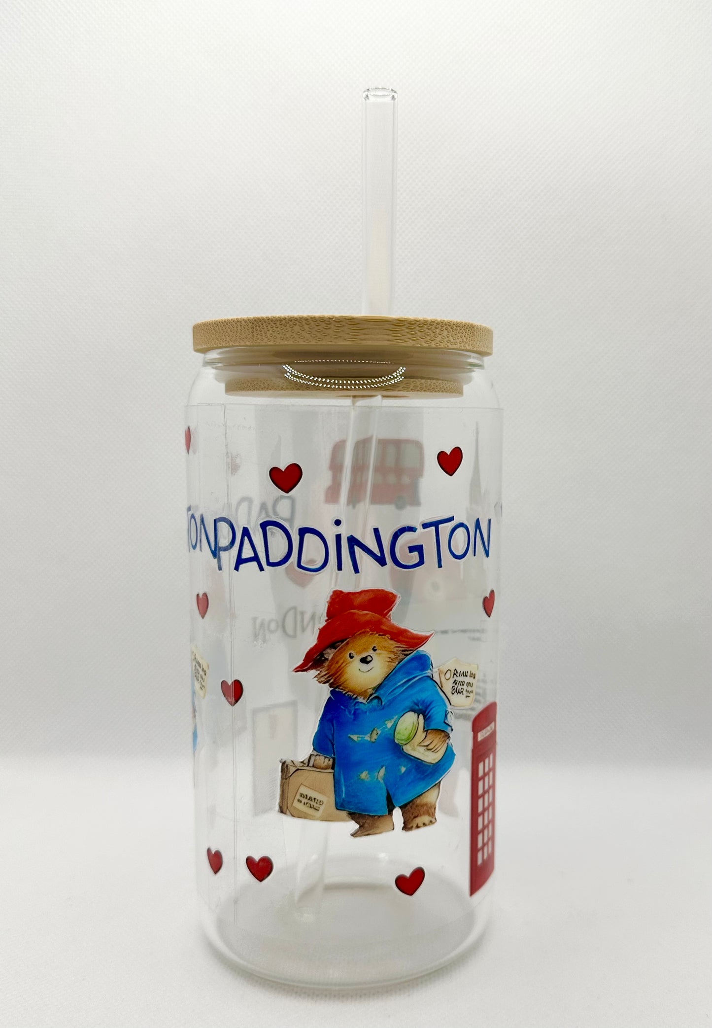 P Bear 16oz Glass Tumbler with Straw