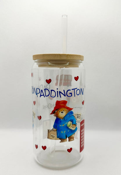 P Bear 16oz Glass Tumbler with Straw