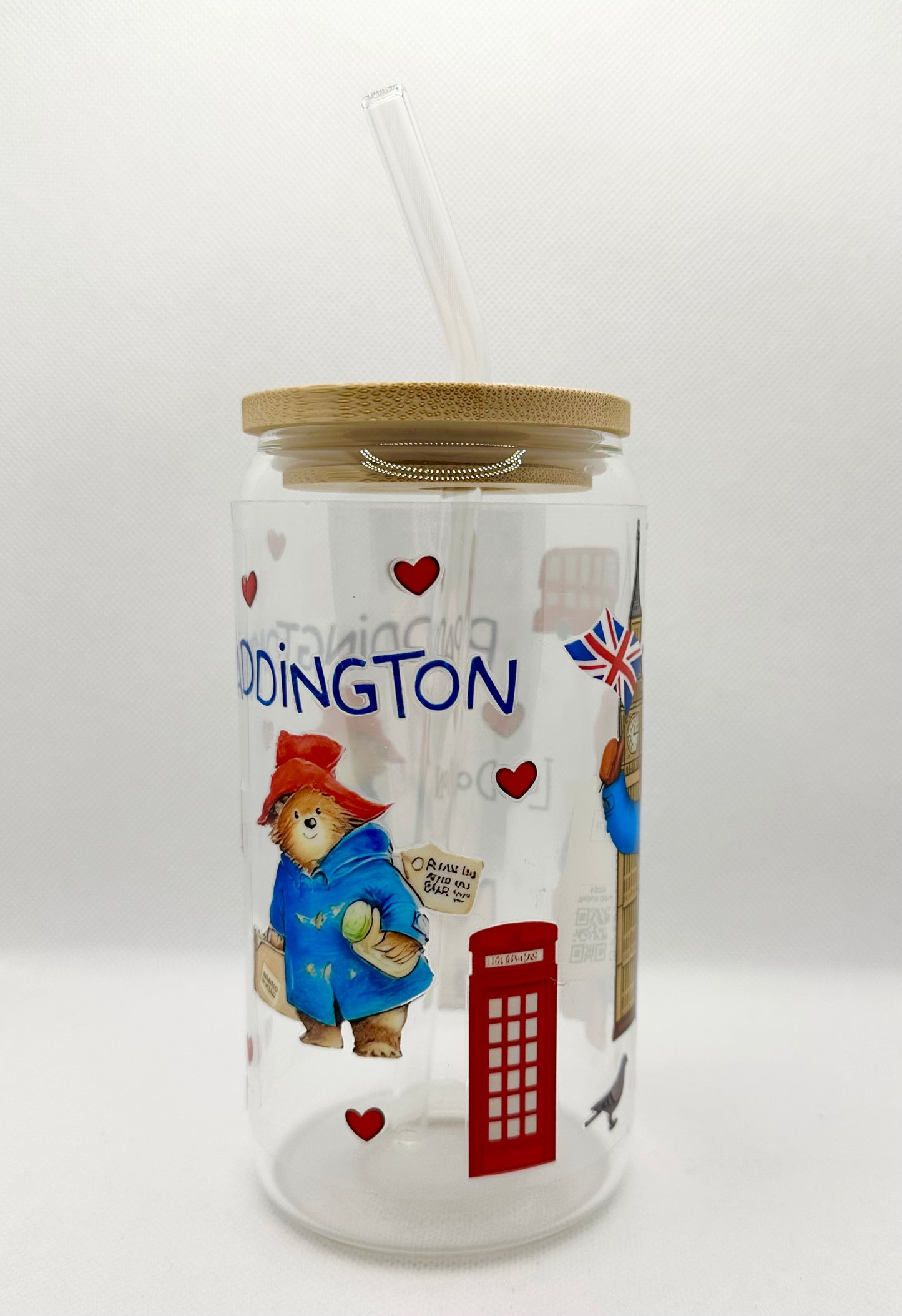 P Bear 16oz Glass Tumbler with Straw