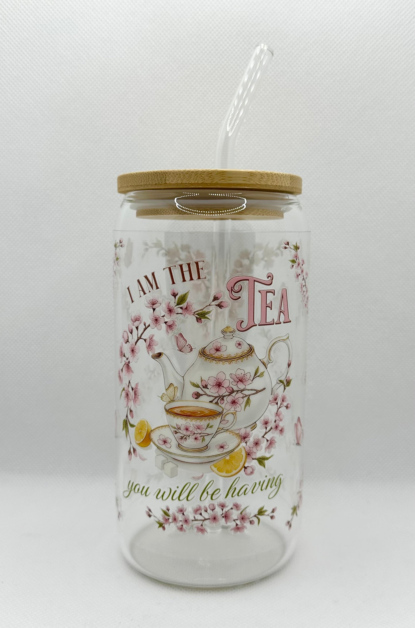 Pink - "I'm the Tea you will be having" B TV Show 16oz Glass Tumbler with Straw
