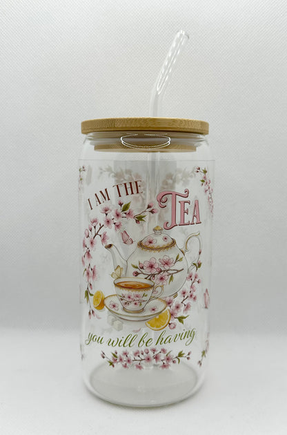 Pink - "I'm the Tea you will be having" B TV Show 16oz Glass Tumbler with Straw
