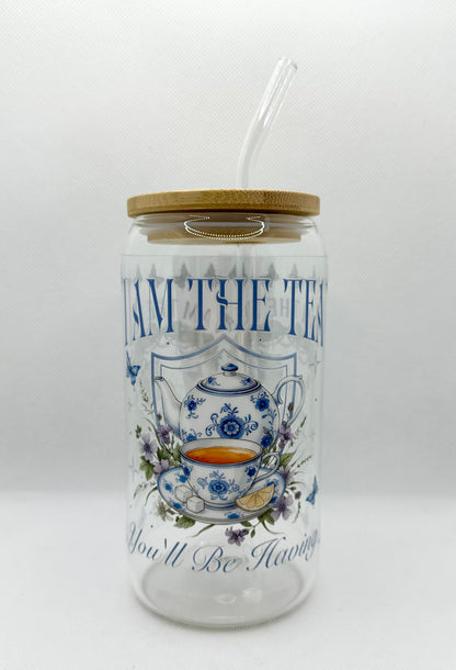 Blue - "I'm the Tea you will be having" B TV Show 16oz Glass Tumbler with Straw