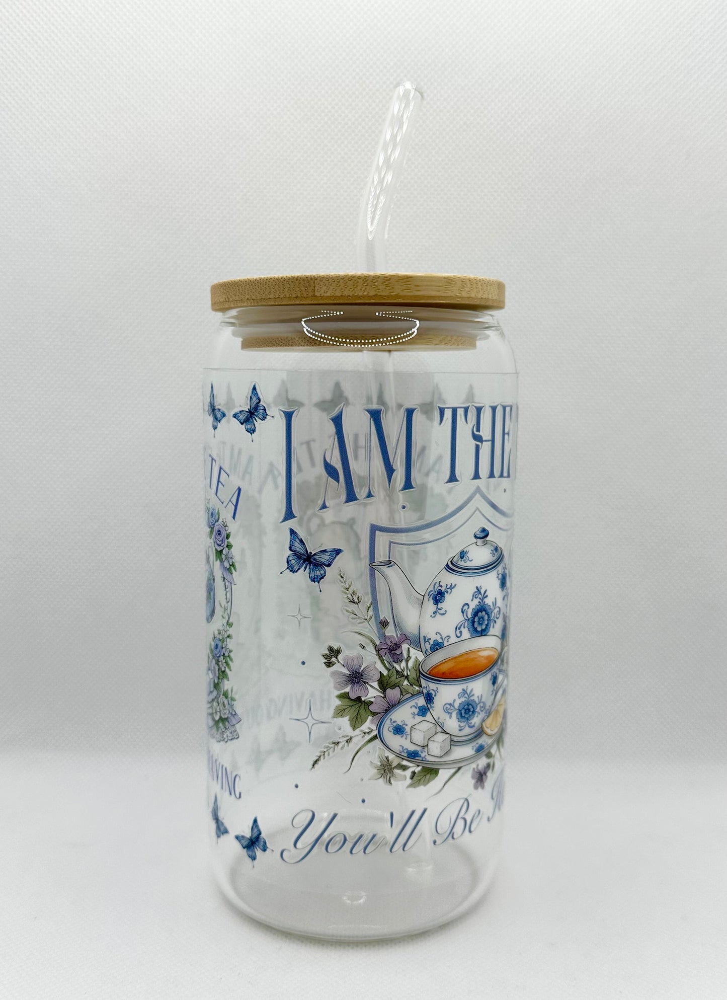 Blue - "I'm the Tea you will be having" B TV Show 16oz Glass Tumbler with Straw