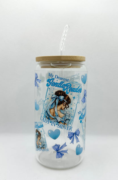 Lady In Silver, B 16oz Glass Tumbler with Straw