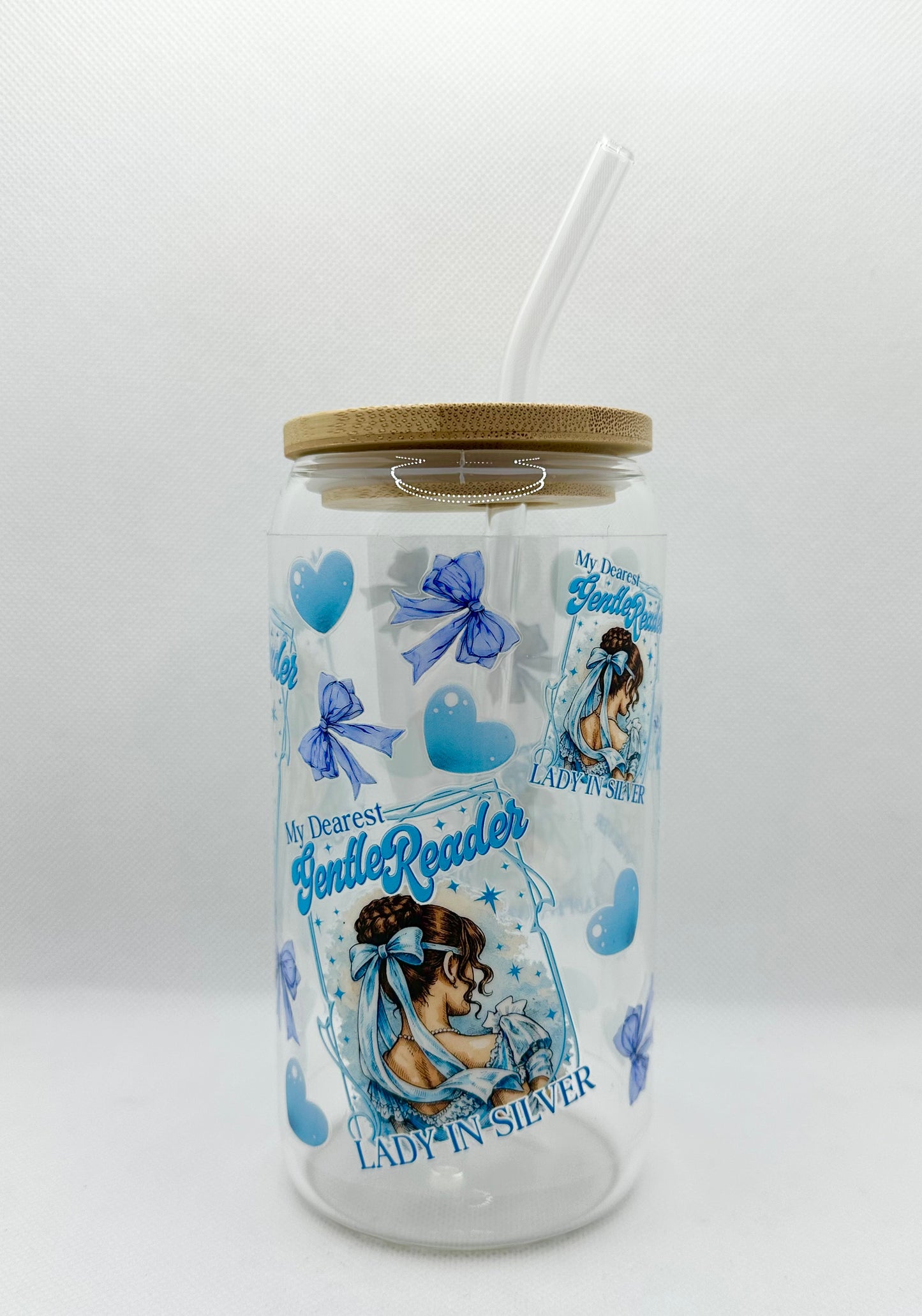 Lady In Silver, B 16oz Glass Tumbler with Straw