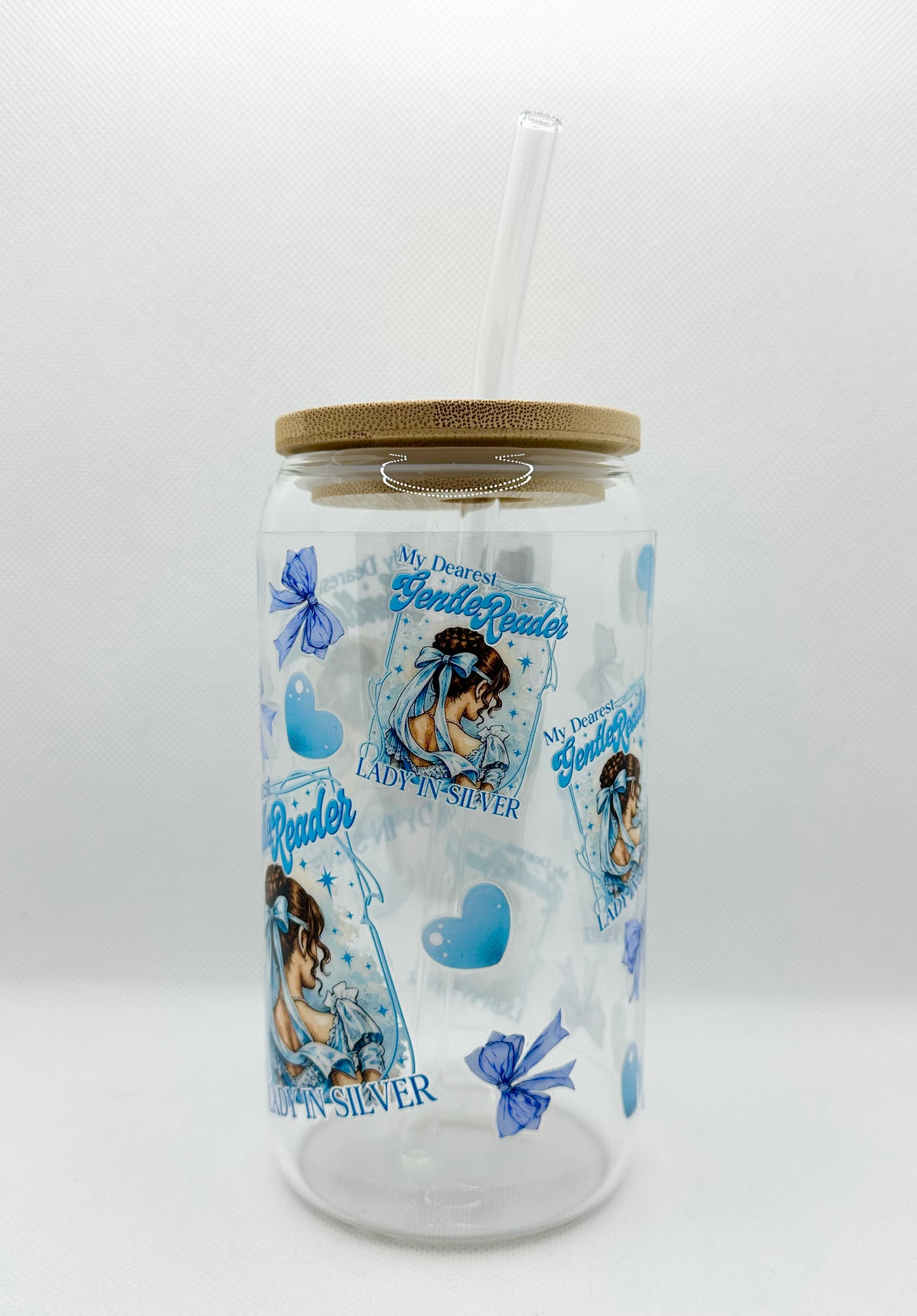 Lady In Silver, B 16oz Glass Tumbler with Straw