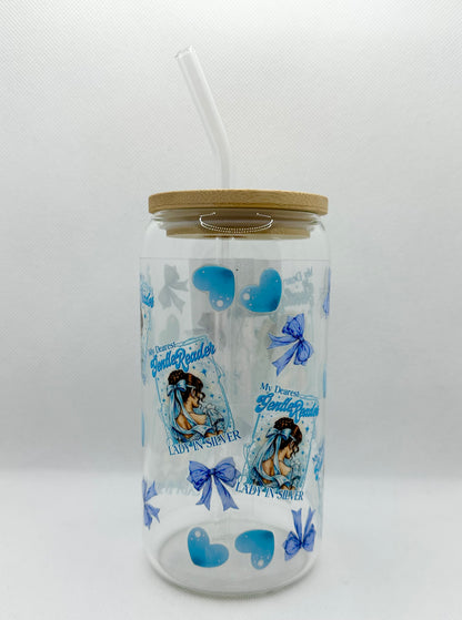 Lady In Silver, B 16oz Glass Tumbler with Straw