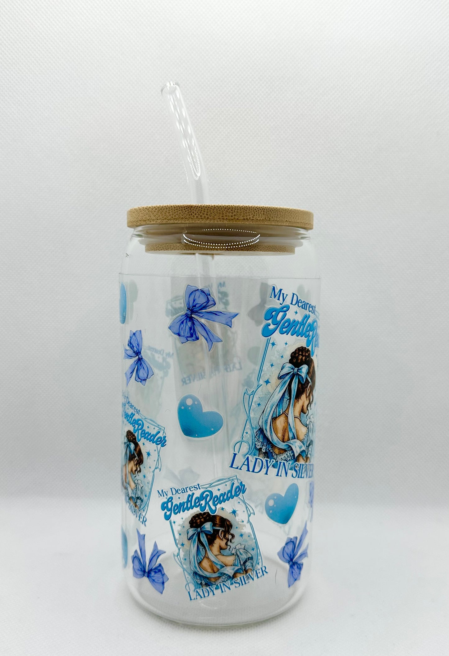 Lady In Silver, B 16oz Glass Tumbler with Straw