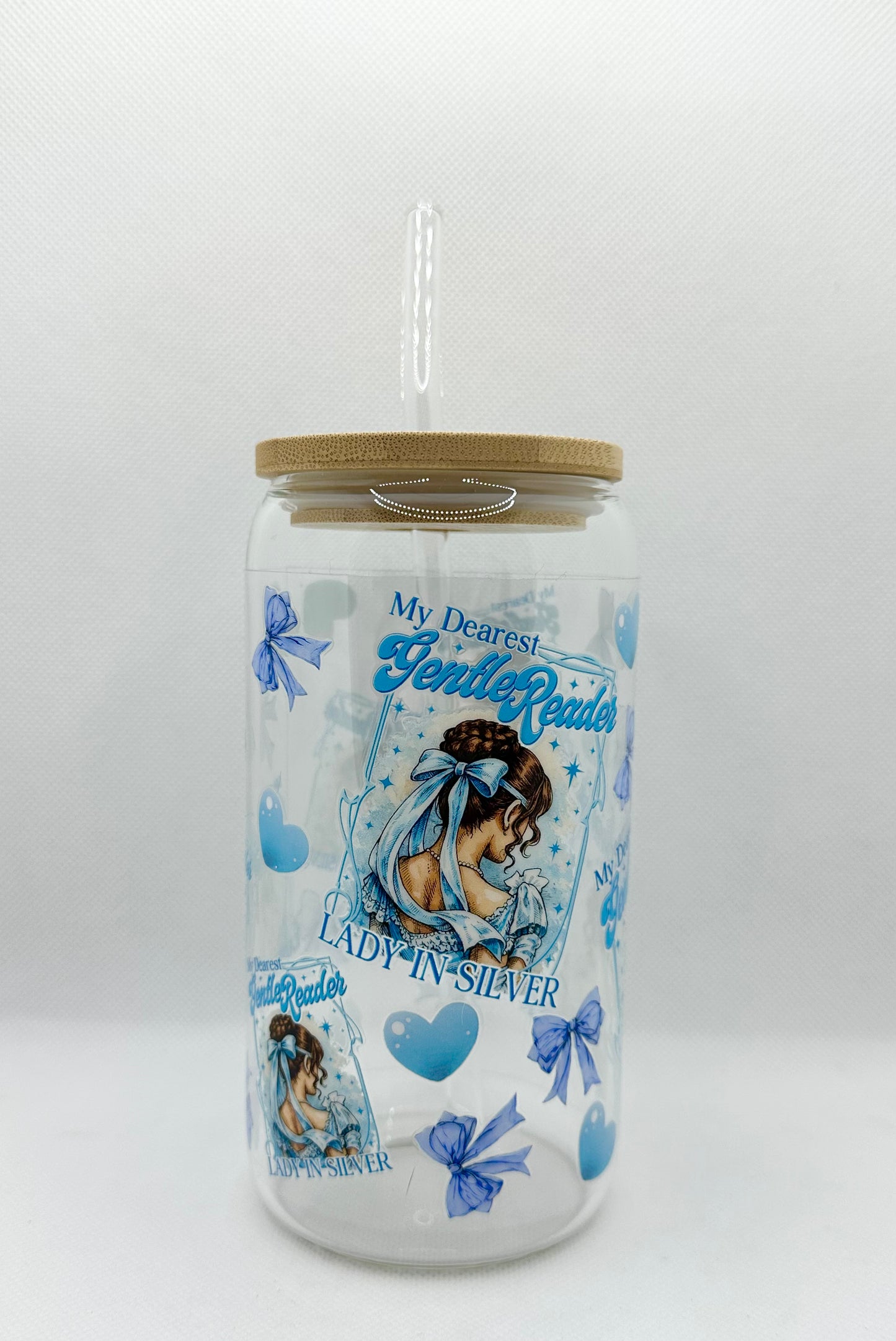 Lady In Silver, B 16oz Glass Tumbler with Straw