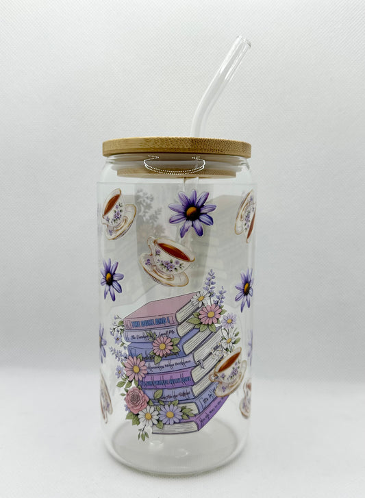 B Books 16oz Glass Tumbler with Straw