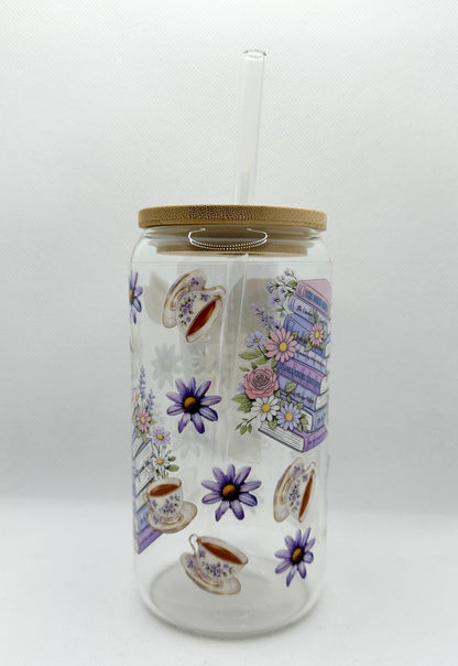 B Books 16oz Glass Tumbler with Straw