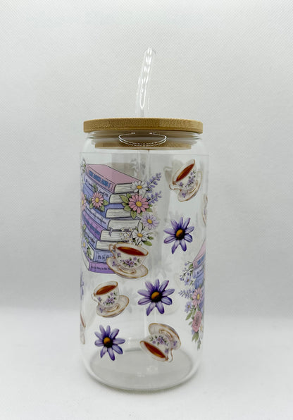 B Books 16oz Glass Tumbler with Straw