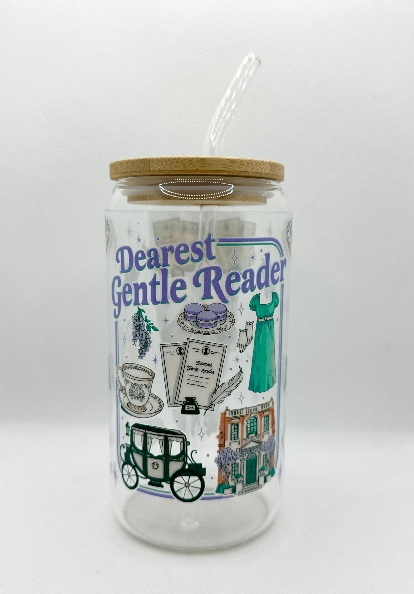 Dearest Gentle Reader 16oz Glass Tumbler with Straw