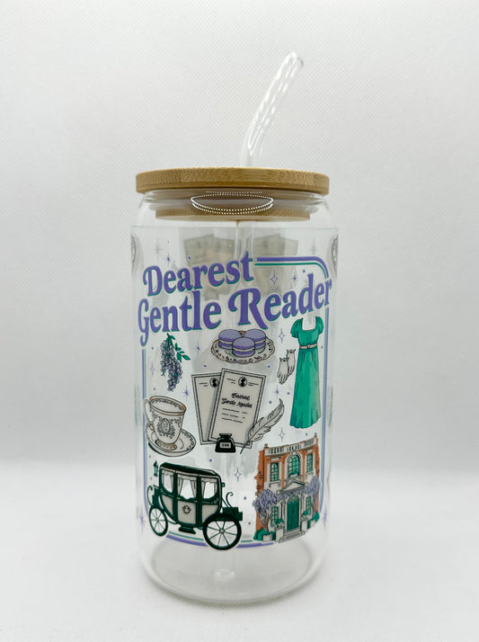 Dearest Gentle Reader 16oz Glass Tumbler with Straw
